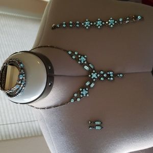 POFJ Necklace, Earrings, and 2 Bracelets - Blue & Black